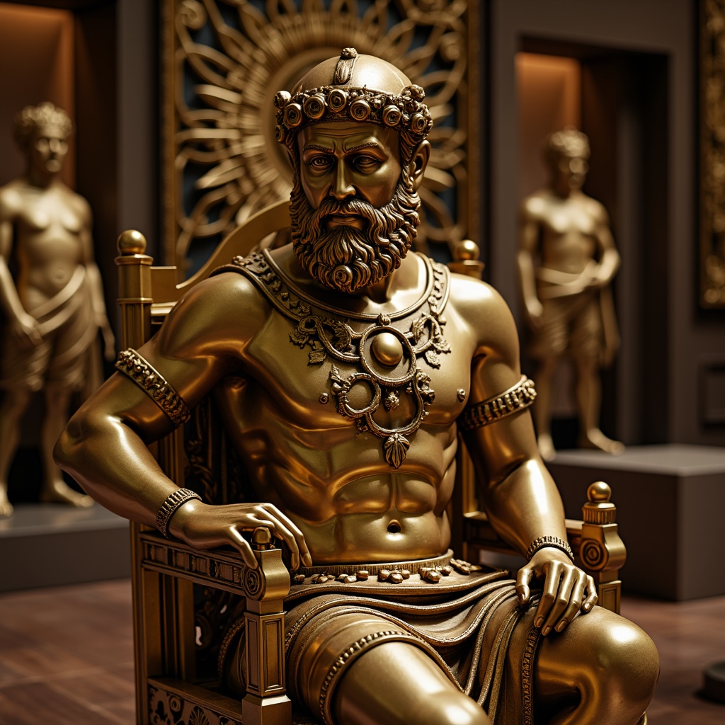 Prompt: Luxurious bronze statue, intricate metalwork details, warm golden color, high-gloss finish, ornate decorations, ancient Greek-inspired designs, museum-quality display, softbox lighting, shallow depth of field, 1/1 composition, realistic reflections, ambient occlusion.