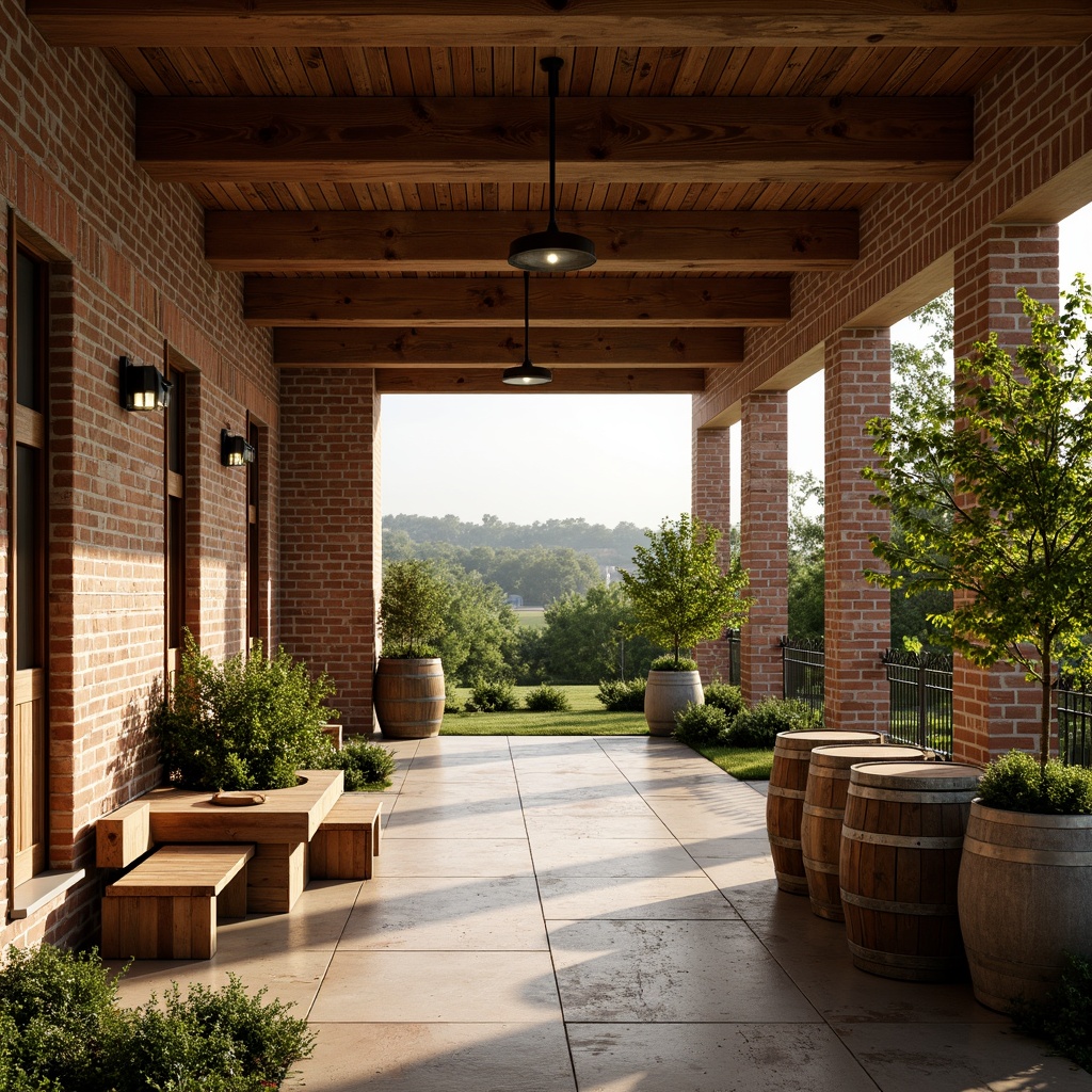 Prompt: Rustic winery social housing, earthy tone brick facades, wooden accents, natural stone walls, reclaimed wood flooring, exposed beam ceilings, industrial metal doors, vintage wine barrels, lush green vines, rolling hills, sunny afternoon, warm soft lighting, shallow depth of field, 3/4 composition, panoramic view, realistic textures, ambient occlusion.