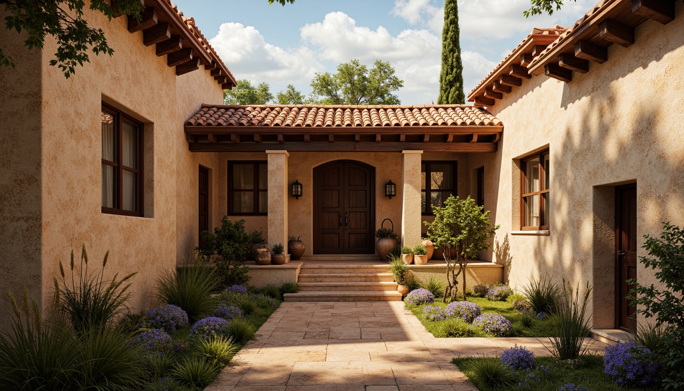 Prompt: Rustic earthy tones, natural stone walls, wooden accents, traditional ornate carvings, clay tile roofs, curved archways, intricate stucco patterns, warm golden lighting, soft shadows, shallow depth of field, 1/1 composition, symmetrical facade, regional cultural influences, handcrafted details, earthy color palette, organic textures, ambient occlusion.