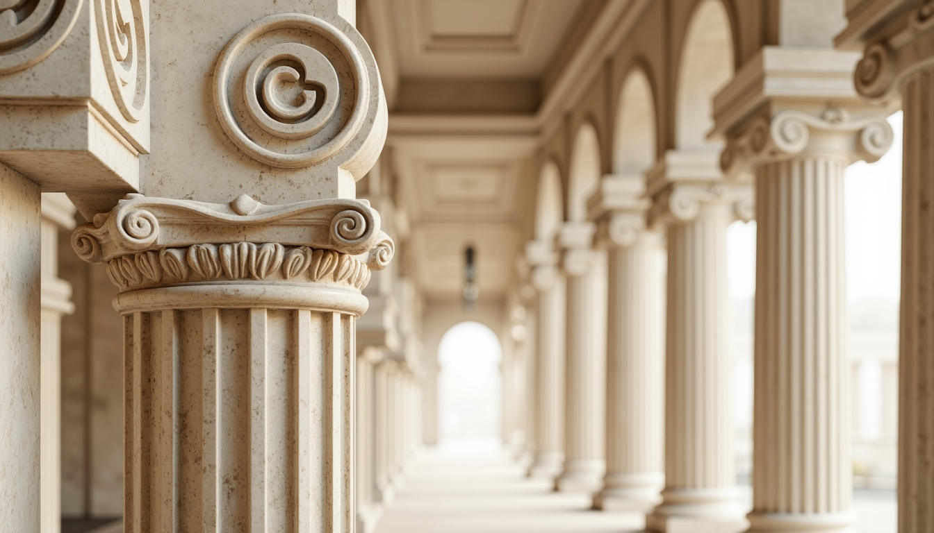 Prompt: Elegant column capitals, ornate carvings, fluted shafts, Corinthian orders, ancient Greek inspirations, creamy white marble, polished stone surfaces, intricate moldings, symmetrical compositions, grandiose proportions, soft warm lighting, shallow depth of field, 3/4 composition, realistic textures, ambient occlusion.