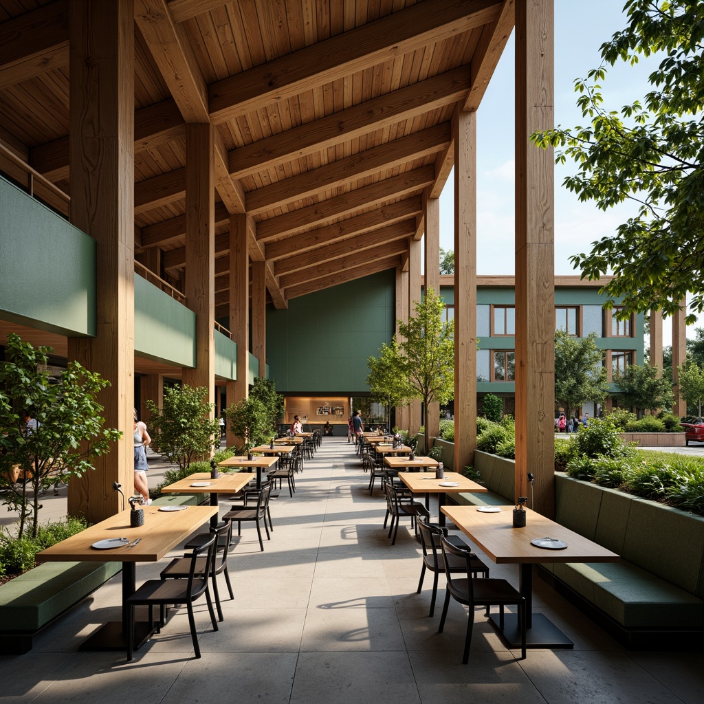 Prompt: Fragmented dining hall, modern architecture, angular lines, minimalist design, open floor plan, communal seating, wooden tables, metal chairs, pendant lighting, natural stone flooring, green walls, living plants, warm color scheme, cozy atmosphere, soft background music, shallow depth of field, 1/1 composition, realistic textures, ambient occlusion.