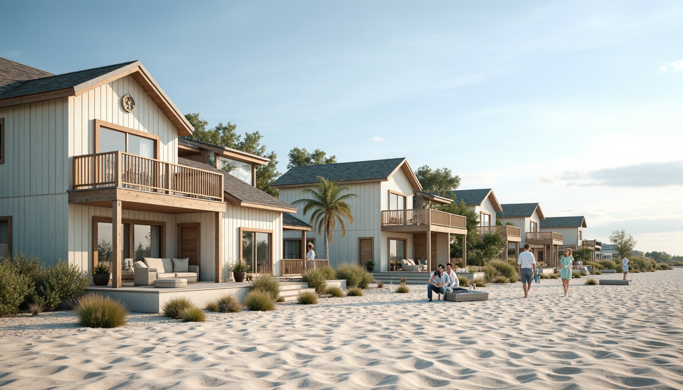 Prompt: Sandy beachside, oceanfront villas, pastel-colored facades, driftwood accents, sea-salt weathered roofs, nautical-themed decorations, calming turquoise hues, soft peach tones, creamy whites, warm beige textures, natural stone foundations, rustic wooden decks, sailboat-inspired railings, seaside promenades, gentle ocean breezes, warm sunny days, shallow depth of field, 1/1 composition, realistic renderings, ambient occlusion.