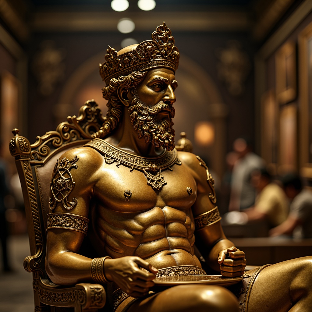 Prompt: Luxurious bronze statue, intricate metalwork details, warm golden color, high-gloss finish, ornate decorations, ancient Greek-inspired designs, museum-quality display, softbox lighting, shallow depth of field, 1/1 composition, realistic reflections, ambient occlusion.