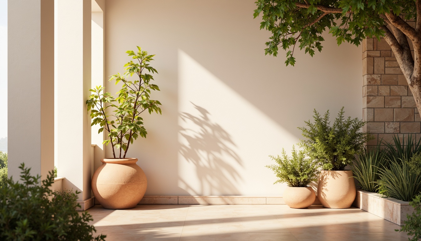 Prompt: Soft peach tones, creamy whites, warm beige accents, rich walnut wood, subtle gold metallic hints, delicate linen textures, natural stone backgrounds, earthy terracotta pots, lush green foliage, misty morning light, shallow depth of field, 1/2 composition, realistic renderings, ambient occlusion.