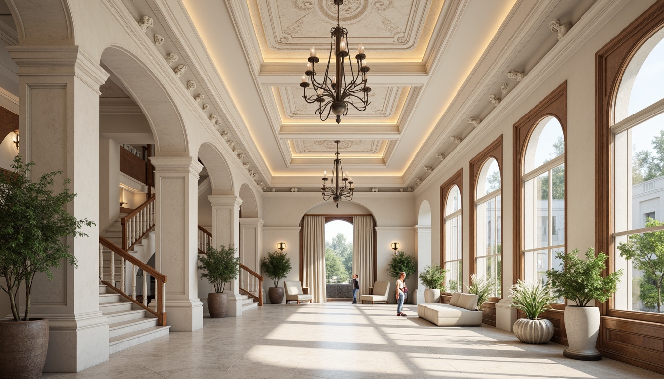 Prompt: Ornate plaster ceilings, decorative moldings, smooth white finishes, textured walls, rustic stone effects, Venetian plaster techniques, luxurious interior designs, grand entrance halls, sweeping staircases, elegant chandeliers, soft warm lighting, shallow depth of field, 3/4 composition, realistic textures, ambient occlusion.