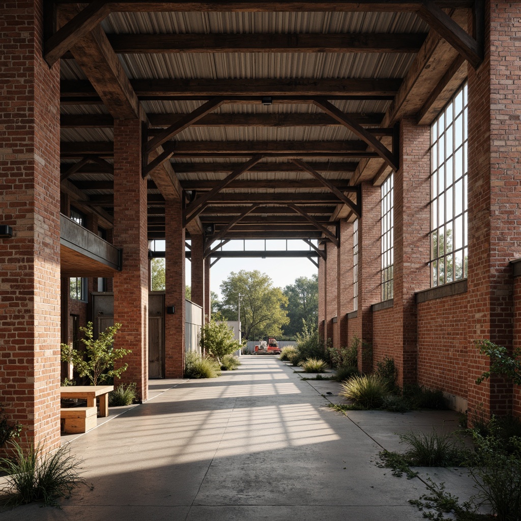 Prompt: Rustic industrial landscape, abandoned factories, worn brick walls, distressed metal roofs, reclaimed wood accents, earthy tones, natural textures, regional materials, local craftsmanship, exposed ductwork, concrete floors, steel beams, functional minimalism, industrial chic aesthetic, warm soft lighting, shallow depth of field, 1/1 composition, realistic renderings, ambient occlusion.