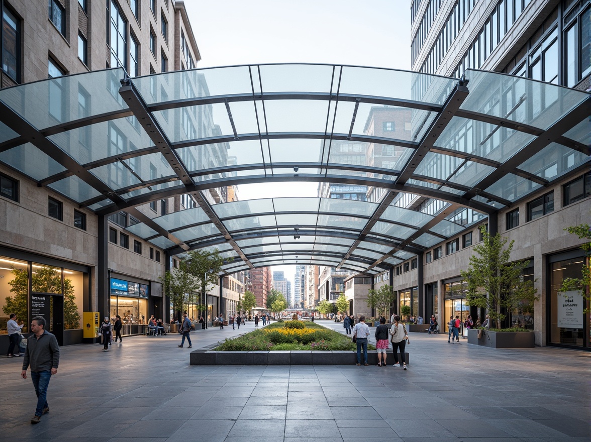 Prompt: Curved bus station canopy, sleek metal framework, transparent glass roofs, modern minimalist architecture, efficient passenger flow, streamlined waiting areas, comfortable seating, real-time information displays, intuitive wayfinding systems, natural stone flooring, urban cityscape, morning commute, soft diffused lighting, shallow depth of field, 1/1 composition, symmetrical framing, realistic reflections.