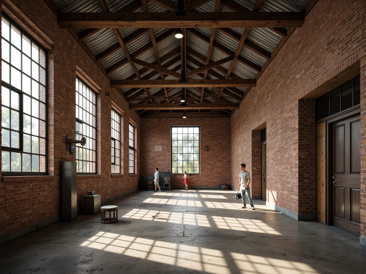 Prompt: Rustic industrial landscape, abandoned factories, worn brick walls, distressed metal roofs, reclaimed wood accents, earthy tones, natural textures, regional materials, local craftsmanship, exposed ductwork, concrete floors, steel beams, functional minimalism, industrial chic aesthetic, warm soft lighting, shallow depth of field, 1/1 composition, realistic renderings, ambient occlusion.