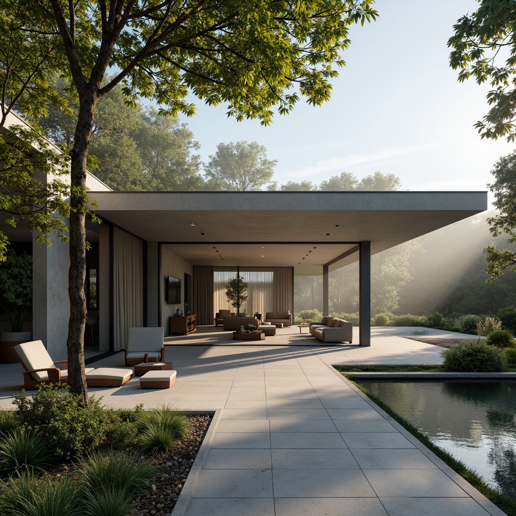 Prompt: Minimalist villa, open-plan living area, sleek lines, monochromatic color scheme, polished concrete floors, floor-to-ceiling windows, sliding glass doors, natural light pouring in, airy atmosphere, low-profile furniture, hidden storage spaces, green roof, surrounding lush vegetation, serene forest views, misty morning, soft warm lighting, shallow depth of field, 1/1 composition, realistic textures, ambient occlusion.