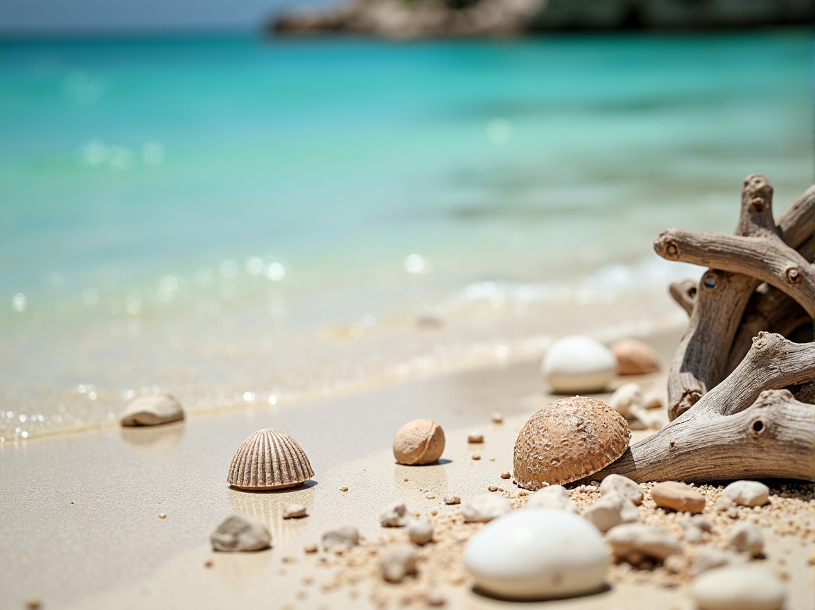 Prompt: Warm sandy shores, crystal-clear turquoise waters, seashell fragments, driftwood textures, ocean breeze, sunny day, soft warm lighting, shallow depth of field, 3/4 composition, panoramic view, realistic textures, ambient occlusion, calming color palette, soothing blues and whites, natural earthy tones, weathered wood accents, sea-salt air, gentle wave movements, beachy vibes.