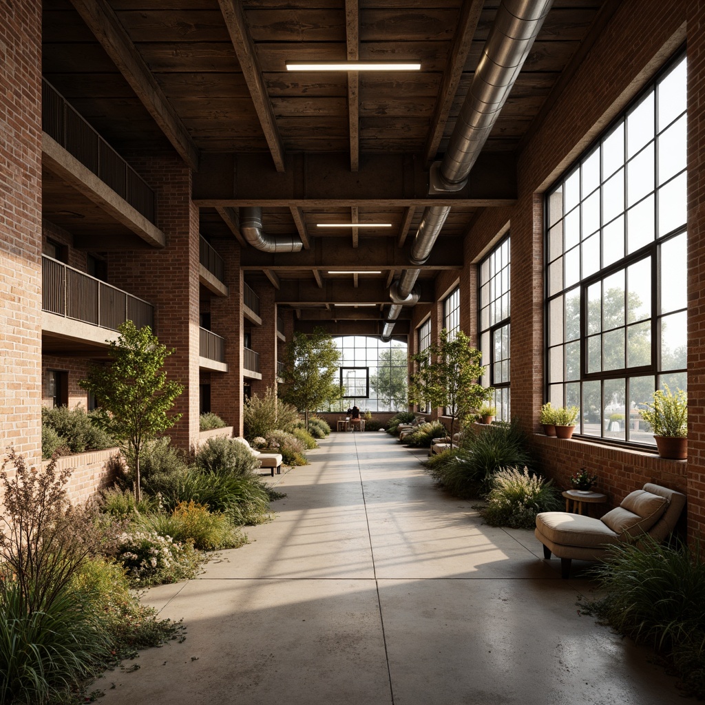 Prompt: Rustic industrial landscape, abandoned factories, worn brick walls, distressed metal roofs, reclaimed wood accents, earthy tones, natural textures, regional materials, local craftsmanship, exposed ductwork, concrete floors, steel beams, functional minimalism, industrial chic aesthetic, warm soft lighting, shallow depth of field, 1/1 composition, realistic renderings, ambient occlusion.