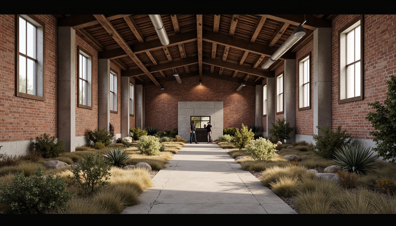 Prompt: Rustic industrial landscape, abandoned factories, worn brick walls, distressed metal roofs, reclaimed wood accents, earthy tones, natural textures, regional materials, local craftsmanship, exposed ductwork, concrete floors, steel beams, functional minimalism, industrial chic aesthetic, warm soft lighting, shallow depth of field, 1/1 composition, realistic renderings, ambient occlusion.