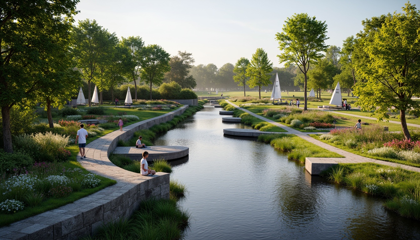 Prompt: Riverbank landscape, serene water flow, lush green vegetation, natural stone walls, wooden docks, sailboats, kayaks, paddleboards, scenic walking paths, benches, picnic areas, vibrant flowers, blooming trees, sunny day, soft warm lighting, shallow depth of field, 3/4 composition, panoramic view, realistic textures, ambient occlusion, gentle river breeze, misty atmosphere, rustic wooden bridges, meandering river streams, tranquil water reflections.