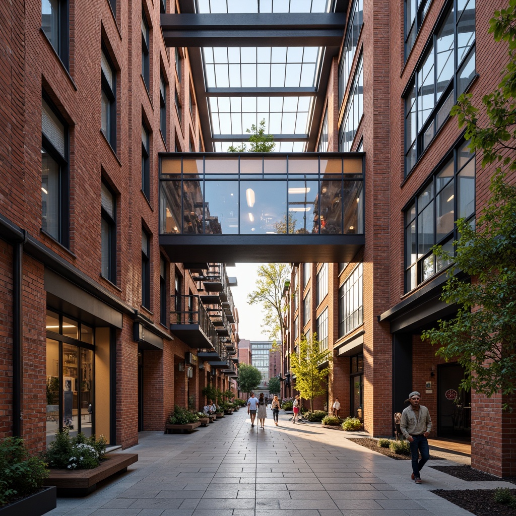 Prompt: Industrial heritage site, exposed brick buildings, rusty metal structures, reclaimed wood accents, vintage factory equipment, urban renewal, mixed-use development, adaptive reuse, modern amenities, sleek glass facades, minimalist interiors, polished concrete floors, industrial chic decor, natural light pouring in, airy open spaces, communal courtyards, pedestrian-friendly walkways, vibrant street art, eclectic neighborhood vibe, warm golden lighting, shallow depth of field, 2/3 composition, realistic textures, ambient occlusion.