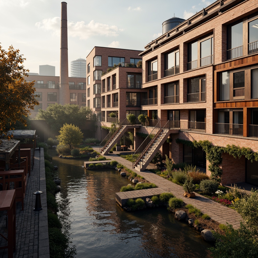 Prompt: Industrial heritage site, exposed brick buildings, rusty metal structures, reclaimed wood accents, vintage factory equipment, urban renewal, mixed-use development, adaptive reuse, modern amenities, sleek glass facades, corten steel cladding, brutalist architecture, post-industrial landscape, overgrown vegetation, abandoned machinery, nostalgic atmosphere, warm golden lighting, shallow depth of field, 2/3 composition, realistic textures, ambient occlusion.