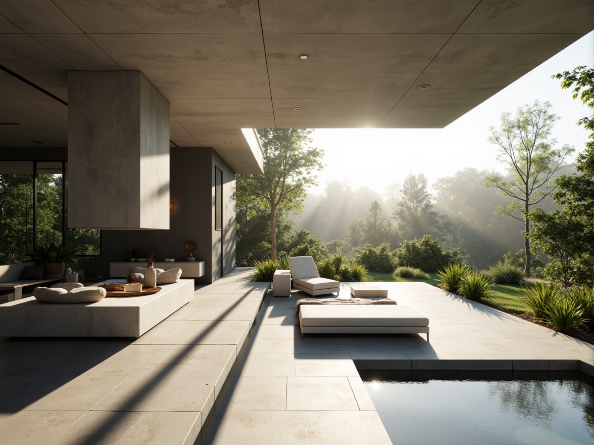 Prompt: Minimalist villa, open-plan living area, sleek lines, monochromatic color scheme, polished concrete floors, floor-to-ceiling windows, sliding glass doors, natural light pouring in, airy atmosphere, low-profile furniture, hidden storage spaces, green roof, surrounding lush vegetation, serene forest views, misty morning, soft warm lighting, shallow depth of field, 1/1 composition, realistic textures, ambient occlusion.