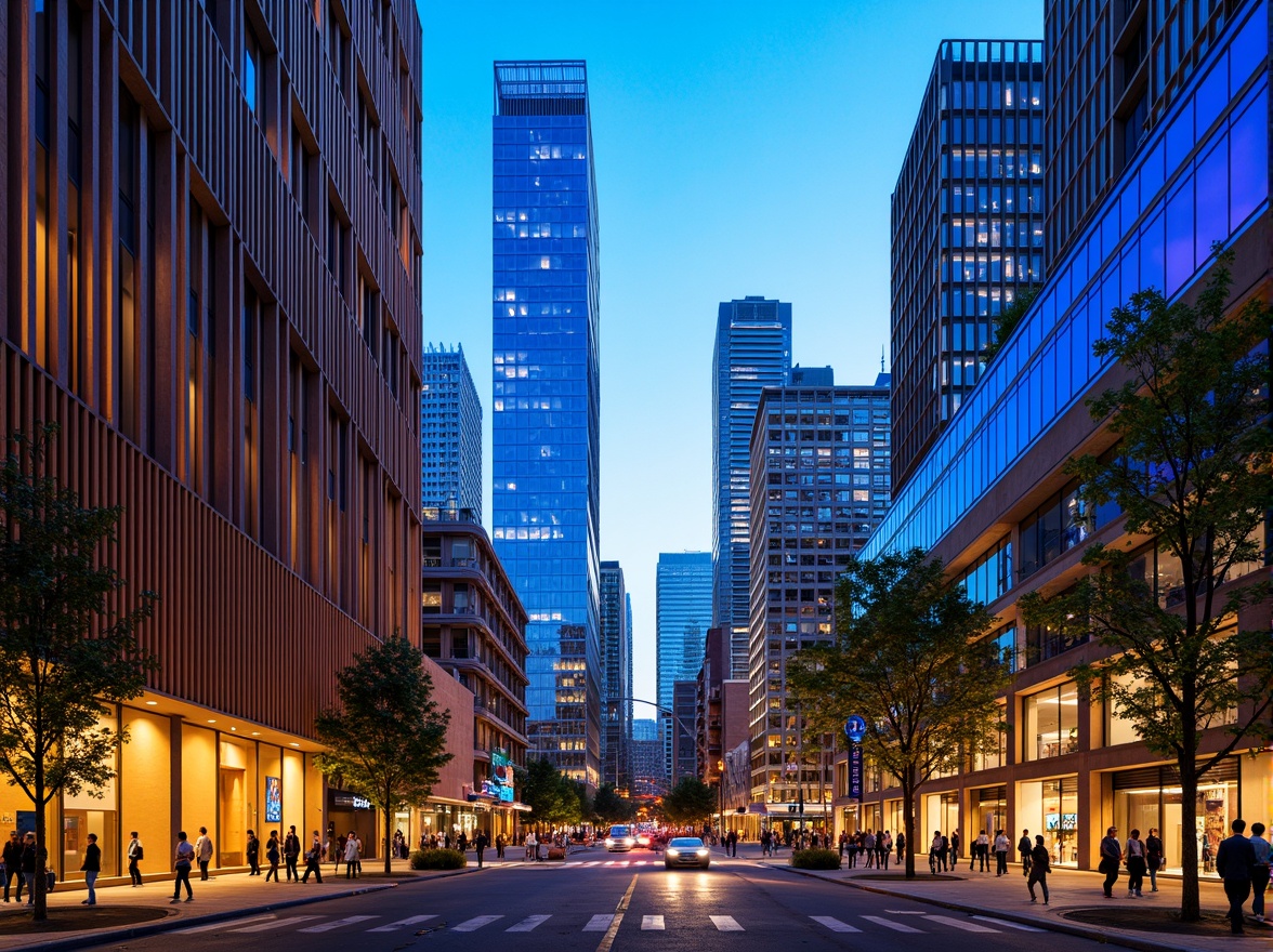 Prompt: Vibrant modern architecture, sleek glass facades, bold angular lines, neon-lit cityscapes, electric blue accents, warm golden lighting, rich wood textures, polished metal surfaces, futuristic skyscrapers, urban landscapes, bustling streets, dynamic reflections, shallow depth of field, 1/1 composition, panoramic views, realistic renderings, ambient occlusion.