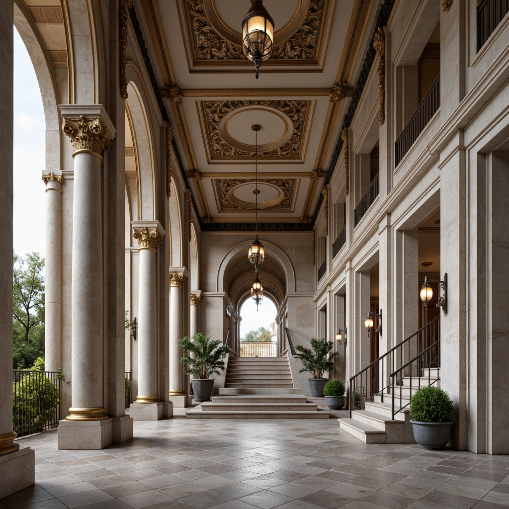 Prompt: Elegant classical architecture, ornate columns, intricately carved capitals, decorative cornices, grand entranceways, sweeping staircases, lavish chandeliers, ornamental moldings, gilded accents, refined proportions, symmetrical facades, rustic stone walls, aged bronze hardware, subtle color palette, soft natural lighting, shallow depth of field, 1/1 composition, realistic textures, ambient occlusion.