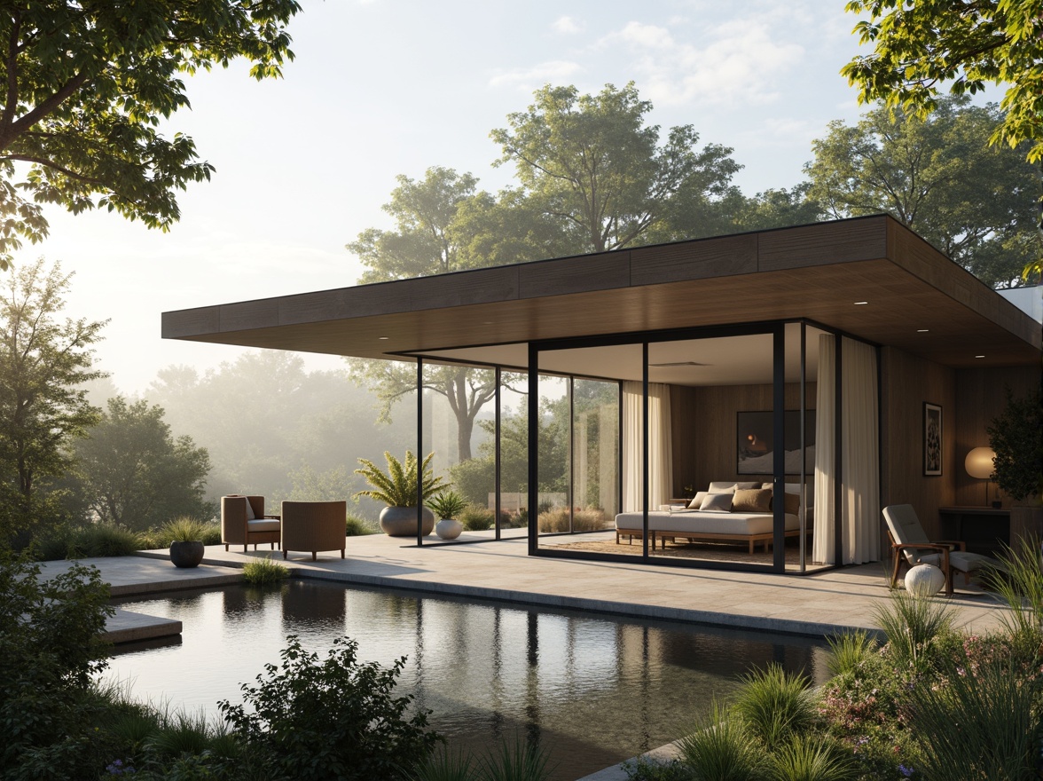 Prompt: Minimalist villa, open-plan living area, sleek lines, monochromatic color scheme, polished concrete floors, floor-to-ceiling windows, sliding glass doors, natural light pouring in, airy atmosphere, low-profile furniture, hidden storage spaces, green roof, surrounding lush vegetation, serene forest views, misty morning, soft warm lighting, shallow depth of field, 1/1 composition, realistic textures, ambient occlusion.