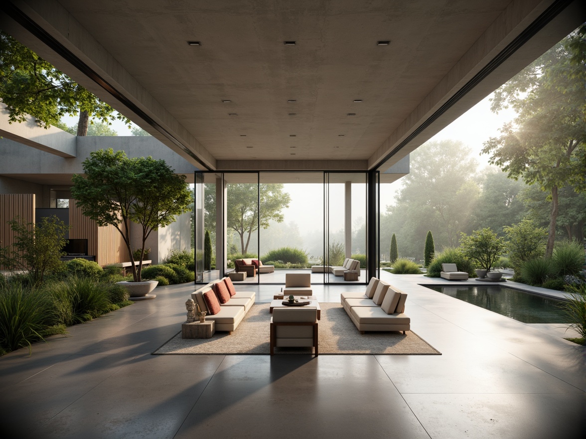 Prompt: Minimalist villa, open-plan living area, sleek lines, monochromatic color scheme, polished concrete floors, floor-to-ceiling windows, sliding glass doors, natural light pouring in, airy atmosphere, low-profile furniture, hidden storage spaces, green roof, surrounding lush vegetation, serene forest views, misty morning, soft warm lighting, shallow depth of field, 1/1 composition, realistic textures, ambient occlusion.