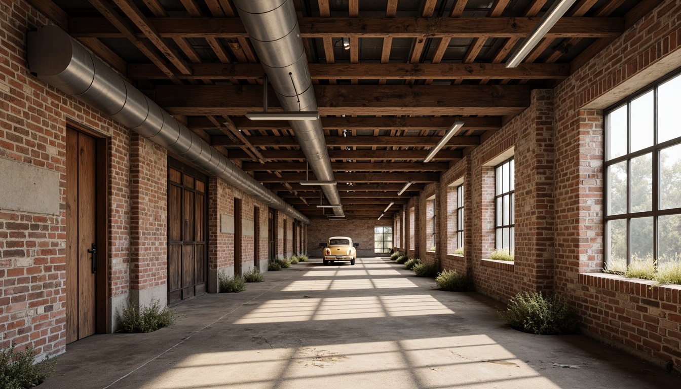 Prompt: Rustic industrial landscape, abandoned factories, worn brick walls, distressed metal roofs, reclaimed wood accents, earthy tones, natural textures, regional materials, local craftsmanship, exposed ductwork, concrete floors, steel beams, functional minimalism, industrial chic aesthetic, warm soft lighting, shallow depth of field, 1/1 composition, realistic renderings, ambient occlusion.