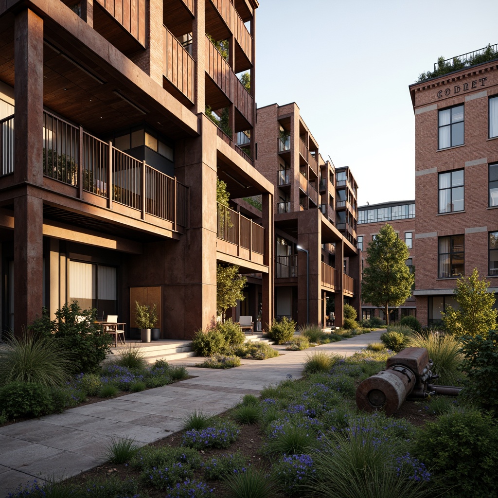 Prompt: Industrial heritage site, exposed brick buildings, rusty metal structures, reclaimed wood accents, vintage factory equipment, urban renewal, mixed-use development, adaptive reuse, modern amenities, sleek glass facades, corten steel cladding, brutalist architecture, post-industrial landscape, overgrown vegetation, abandoned machinery, nostalgic atmosphere, warm golden lighting, shallow depth of field, 2/3 composition, realistic textures, ambient occlusion.