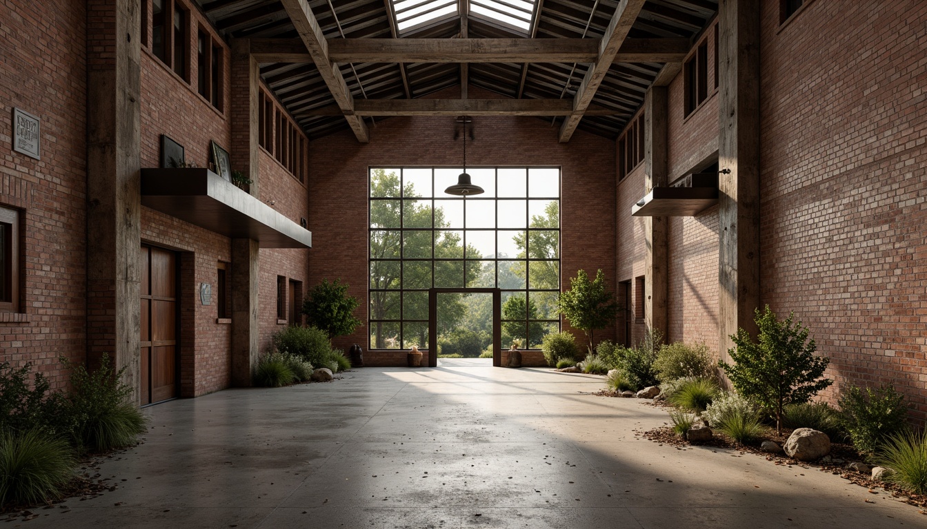 Prompt: Rustic industrial landscape, abandoned factories, worn brick walls, distressed metal roofs, reclaimed wood accents, earthy tones, natural textures, regional materials, local craftsmanship, exposed ductwork, concrete floors, steel beams, functional minimalism, industrial chic aesthetic, warm soft lighting, shallow depth of field, 1/1 composition, realistic renderings, ambient occlusion.