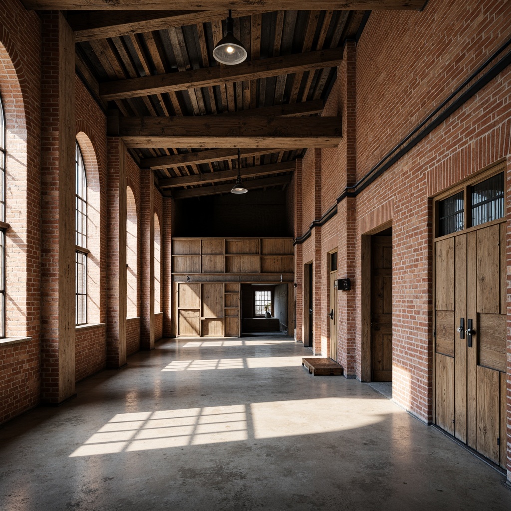 Prompt: Rustic industrial landscape, abandoned factories, worn brick walls, distressed metal roofs, reclaimed wood accents, earthy tones, natural textures, regional materials, local craftsmanship, exposed ductwork, concrete floors, steel beams, functional minimalism, industrial chic aesthetic, warm soft lighting, shallow depth of field, 1/1 composition, realistic renderings, ambient occlusion.