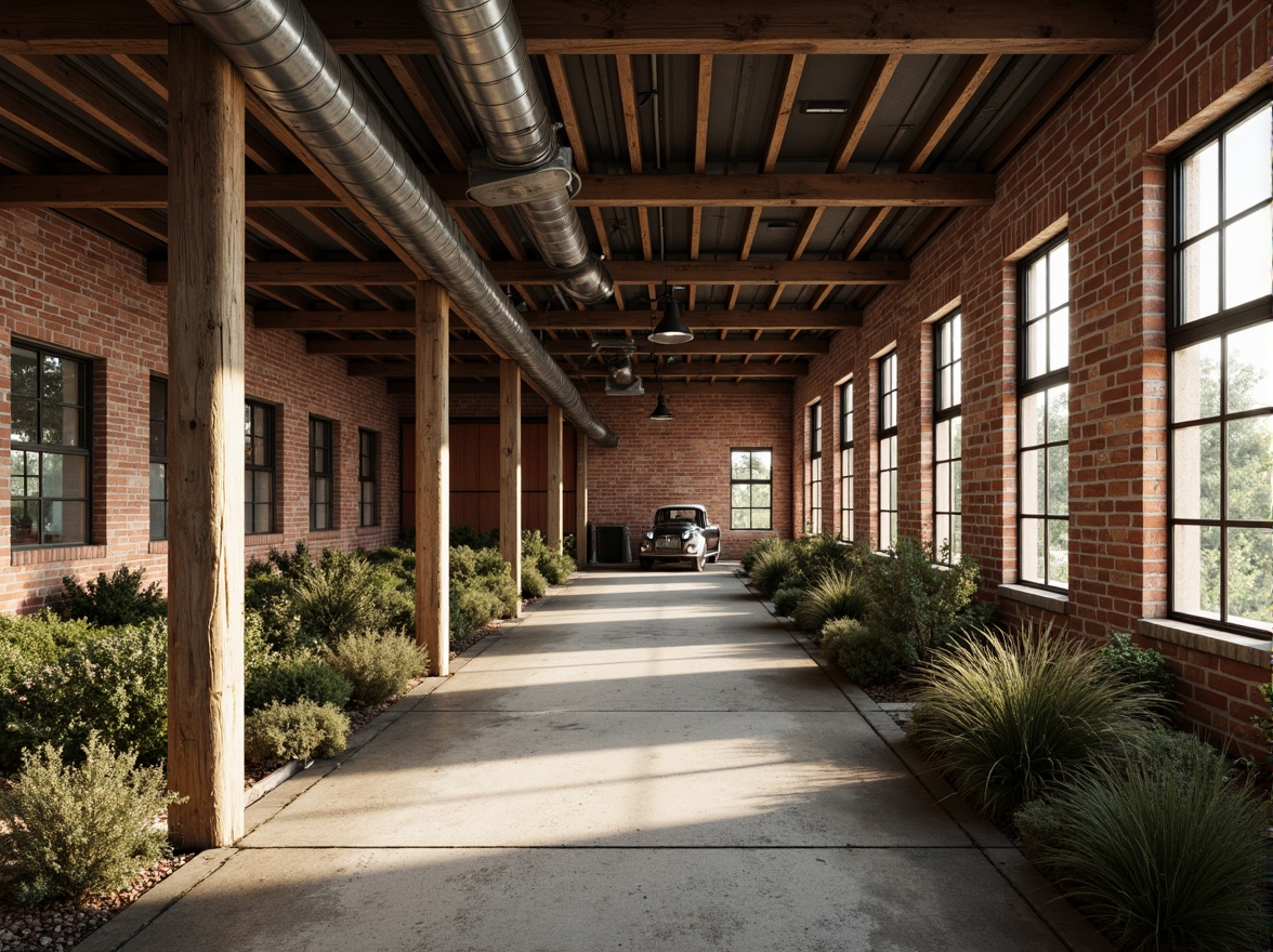 Prompt: Rustic industrial landscape, abandoned factories, worn brick walls, distressed metal roofs, reclaimed wood accents, earthy tones, natural textures, regional materials, local craftsmanship, exposed ductwork, concrete floors, steel beams, functional minimalism, industrial chic aesthetic, warm soft lighting, shallow depth of field, 1/1 composition, realistic renderings, ambient occlusion.