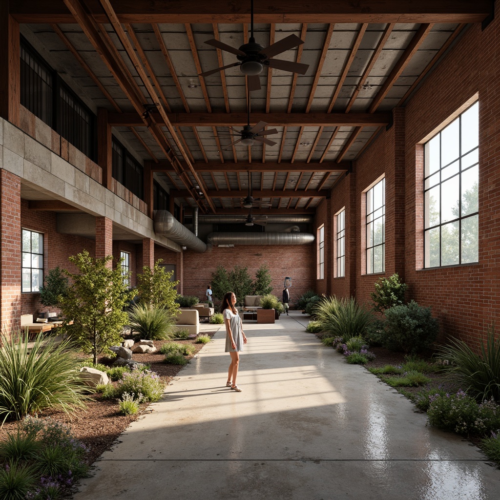 Prompt: Rustic industrial landscape, abandoned factories, worn brick walls, distressed metal roofs, reclaimed wood accents, earthy tones, natural textures, regional materials, local craftsmanship, exposed ductwork, concrete floors, steel beams, functional minimalism, industrial chic aesthetic, warm soft lighting, shallow depth of field, 1/1 composition, realistic renderings, ambient occlusion.