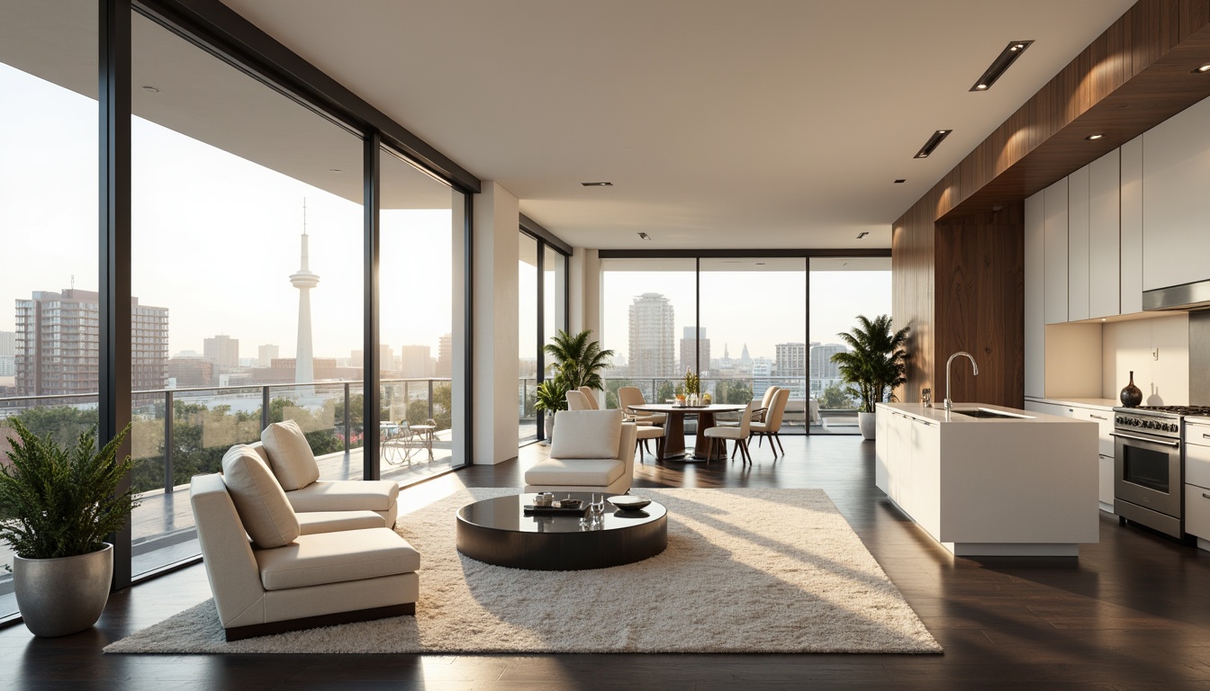 Prompt: Minimalist living room, sleek low-profile furniture, polished chrome accents, creamy white walls, dark hardwood floors, floor-to-ceiling windows, sliding glass doors, urban cityscape views, soft warm lighting, shallow depth of field, 3/4 composition, panoramic view, realistic textures, ambient occlusion, modern streamline decor, geometric patterns, luxurious fabrics, subtle color palette, functional storage solutions, hidden LED lighting, minimalist decorative accessories.