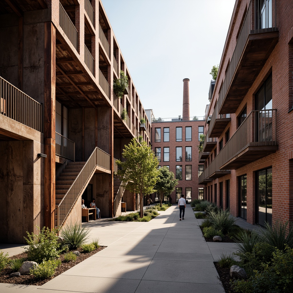 Prompt: Industrial heritage site, exposed brick buildings, rusty metal structures, reclaimed wood accents, vintage factory equipment, urban renewal, mixed-use development, adaptive reuse, modern amenities, sleek glass facades, minimalist interiors, polished concrete floors, industrial chic decor, natural light pouring in, airy open spaces, communal courtyards, pedestrian-friendly walkways, vibrant street art, eclectic neighborhood vibe, warm golden lighting, shallow depth of field, 2/3 composition, realistic textures, ambient occlusion.