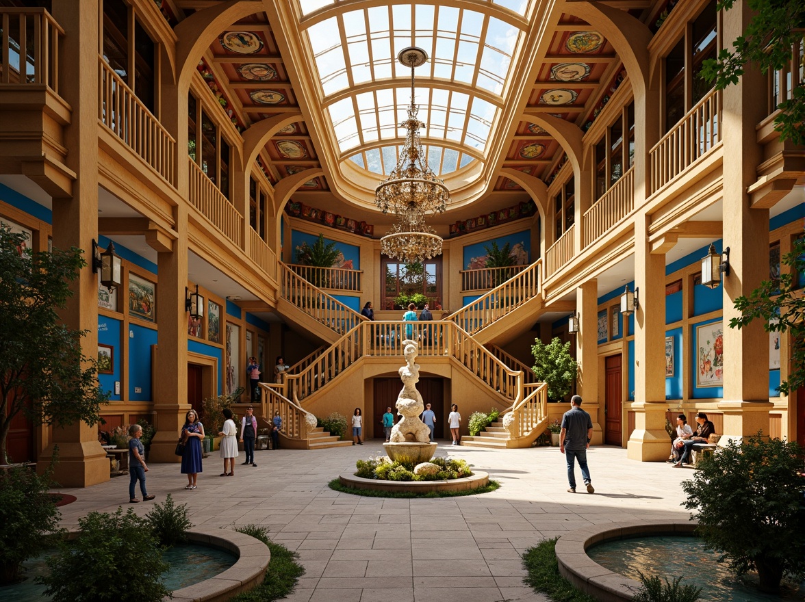 Prompt: Intricate kindergarten, ornate Baroque architecture, lavish decorations, golden accents, curved lines, grand entrance, sweeping staircases, opulent chandeliers, vibrant colorful murals, whimsical sculptures, playful fountains, lush greenery, soft warm lighting, shallow depth of field, 1/1 composition, realistic textures, ambient occlusion.