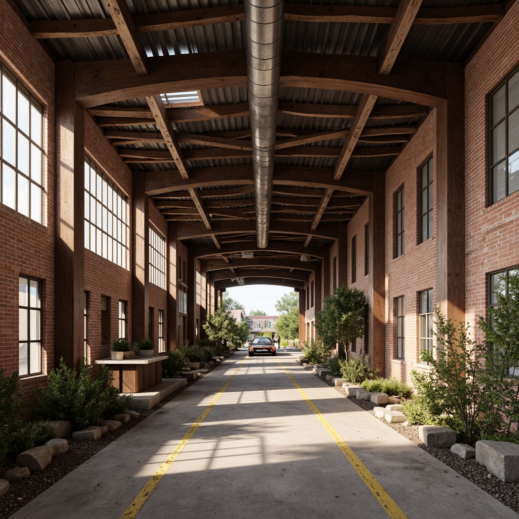 Prompt: Rustic industrial landscape, abandoned factories, worn brick walls, distressed metal roofs, reclaimed wood accents, earthy tones, natural textures, regional materials, local craftsmanship, exposed ductwork, concrete floors, steel beams, functional minimalism, industrial chic aesthetic, warm soft lighting, shallow depth of field, 1/1 composition, realistic renderings, ambient occlusion.