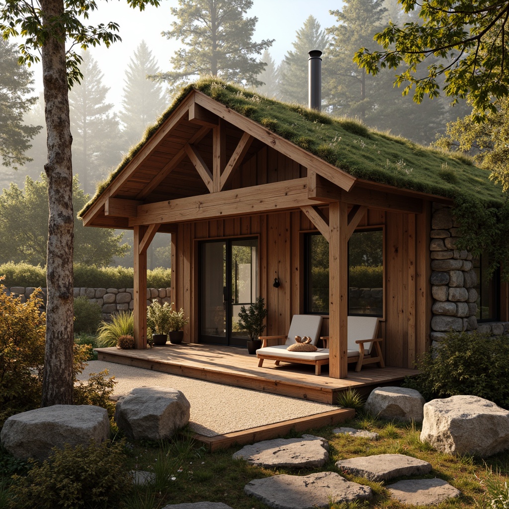 Prompt: Earthy cabin, wooden accents, natural stone walls, rustic brown furniture, woven textiles, earthy color palette, warm beige tones, soft sienna hues, moss-covered roofs, forest surroundings, misty morning, warm sunlight, shallow depth of field, 1/1 composition, realistic textures, ambient occlusion.