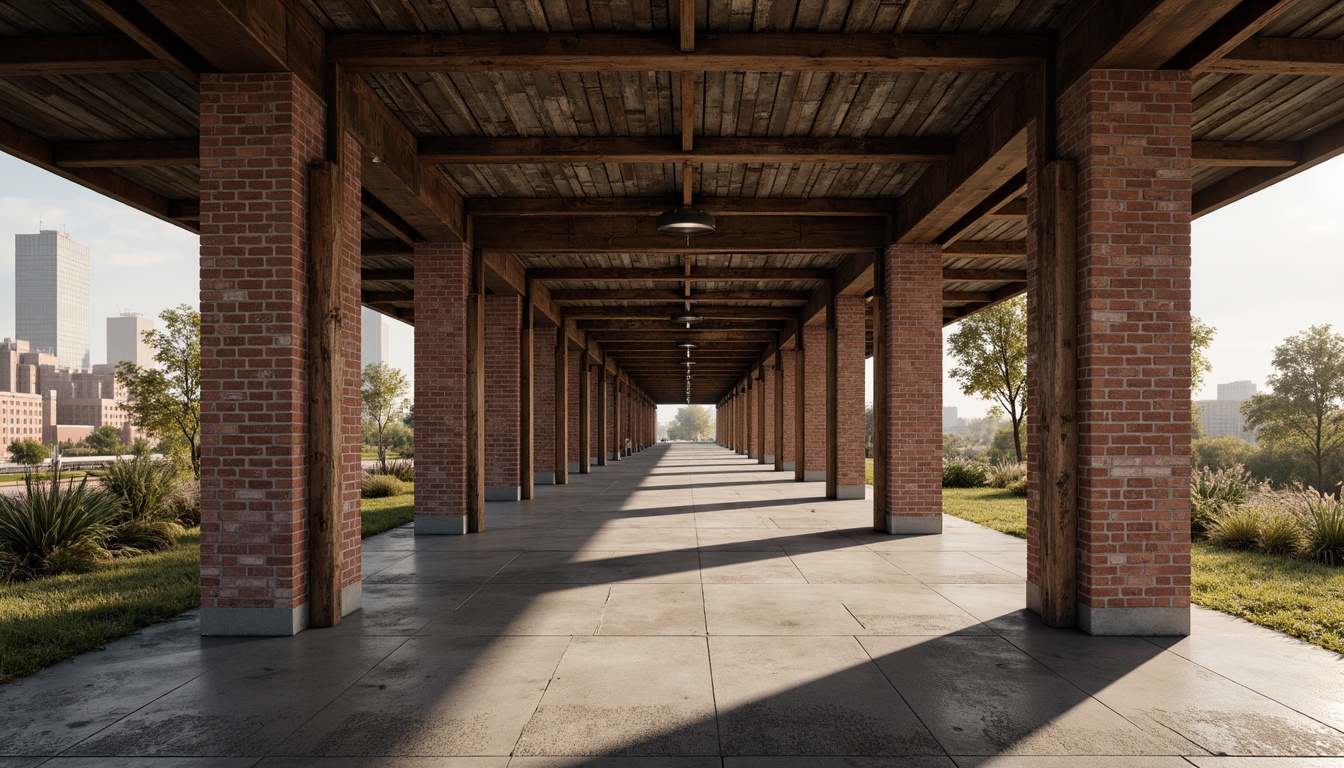 Prompt: Rustic industrial landscape, abandoned factories, worn brick walls, distressed metal roofs, reclaimed wood accents, earthy tones, natural textures, regional materials, local craftsmanship, exposed ductwork, concrete floors, steel beams, functional minimalism, industrial chic aesthetic, warm soft lighting, shallow depth of field, 1/1 composition, realistic renderings, ambient occlusion.