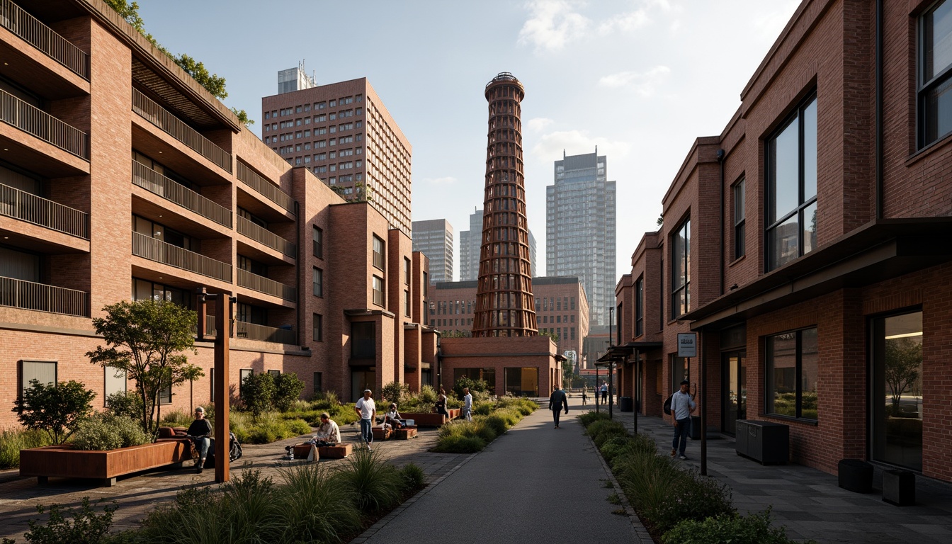 Prompt: Industrial heritage site, exposed brick buildings, rusty metal structures, reclaimed wood accents, vintage factory equipment, urban renewal, mixed-use development, adaptive reuse, modern amenities, sleek glass facades, corten steel cladding, brutalist architecture, post-industrial landscape, overgrown vegetation, abandoned machinery, nostalgic atmosphere, warm golden lighting, shallow depth of field, 2/3 composition, realistic textures, ambient occlusion.