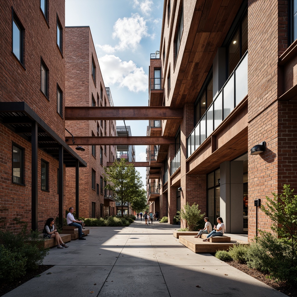 Prompt: Industrial heritage site, exposed brick buildings, rusty metal structures, reclaimed wood accents, vintage factory equipment, urban renewal, mixed-use development, adaptive reuse, modern amenities, sleek glass facades, minimalist interiors, polished concrete floors, industrial chic decor, natural light pouring in, airy open spaces, communal courtyards, pedestrian-friendly walkways, vibrant street art, eclectic neighborhood vibe, warm golden lighting, shallow depth of field, 2/3 composition, realistic textures, ambient occlusion.