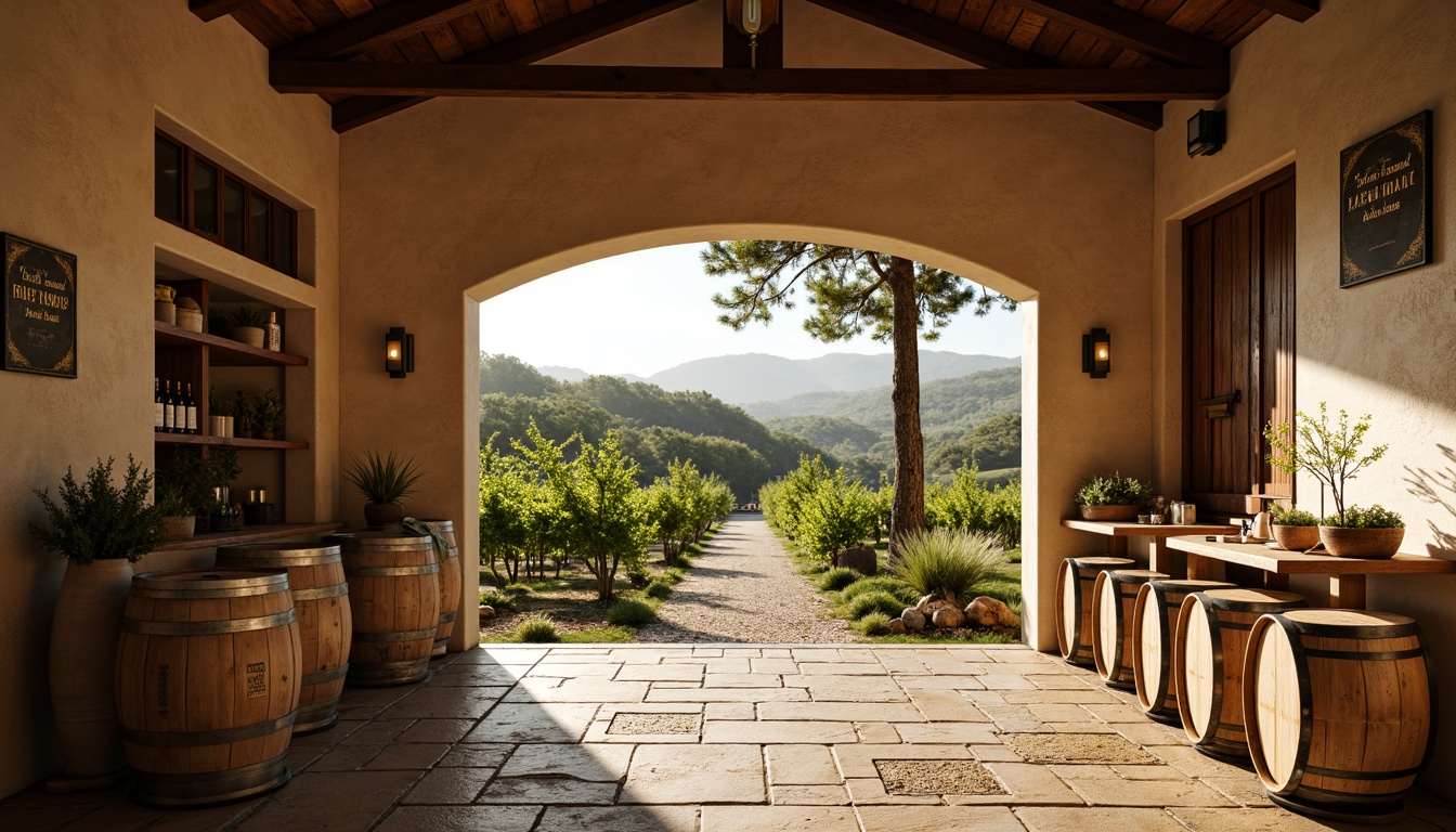 Prompt: Rustic winery, earthy tones, warm beige walls, rich wood accents, vintage metal decor, lush green vineyards, rolling hills, sunny afternoon, soft golden lighting, shallow depth of field, 1/1 composition, realistic textures, ambient occlusion, natural stone pathways, wooden barrels, wine cellar atmosphere, elegant typography, sophisticated branding.