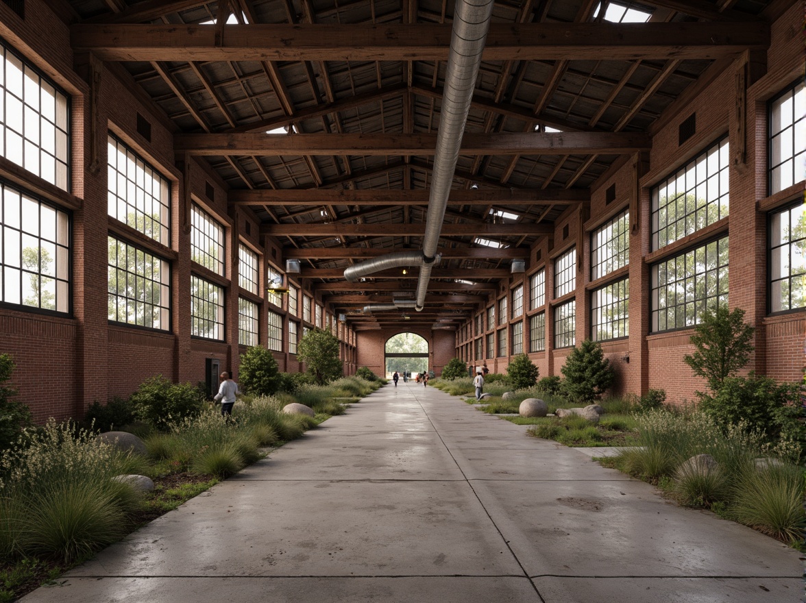 Prompt: Rustic industrial landscape, abandoned factories, worn brick walls, distressed metal roofs, reclaimed wood accents, earthy tones, natural textures, regional materials, local craftsmanship, exposed ductwork, concrete floors, steel beams, functional minimalism, industrial chic aesthetic, warm soft lighting, shallow depth of field, 1/1 composition, realistic renderings, ambient occlusion.