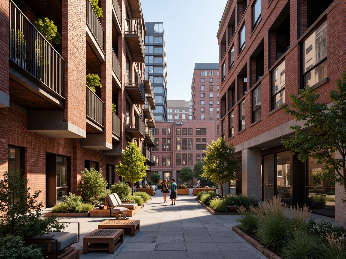 Prompt: Industrial heritage site, exposed brick buildings, rusty metal structures, reclaimed wood accents, vintage factory equipment, urban renewal, mixed-use development, adaptive reuse, modern amenities, sleek glass facades, minimalist interiors, polished concrete floors, industrial chic decor, natural light pouring in, airy open spaces, communal courtyards, pedestrian-friendly walkways, vibrant street art, eclectic neighborhood vibe, warm golden lighting, shallow depth of field, 2/3 composition, realistic textures, ambient occlusion.