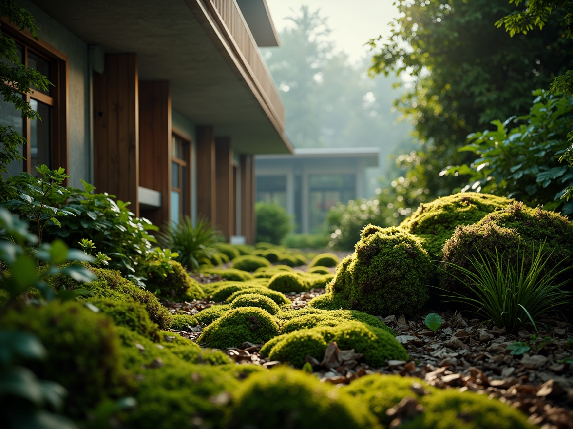 Prompt: Mossy forest floor, lush greenery, misty atmosphere, natural stone walls, wooden accents, earthy tones, organic textures, soft warm lighting, shallow depth of field, 3/4 composition, panoramic view, realistic foliage, ambient occlusion, serene ambiance, whimsical details, intricate patterns, nature-inspired design.