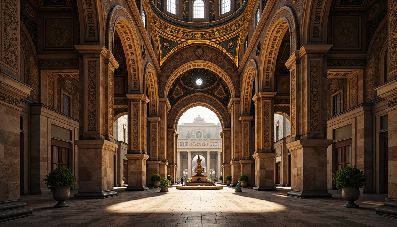 Prompt: Intricate stone arches, ornate carvings, grand entranceways, majestic domes, richly decorated ceilings, vibrant mosaics, golden accents, solemn atmosphere, soft warm lighting, shallow depth of field, 3/4 composition, panoramic view, realistic textures, ambient occlusion, ancient Byzantine style, historic landmarks, sacred religious buildings, imposing structures, symmetrical facades, ornamental columns, capitals, and pilasters.