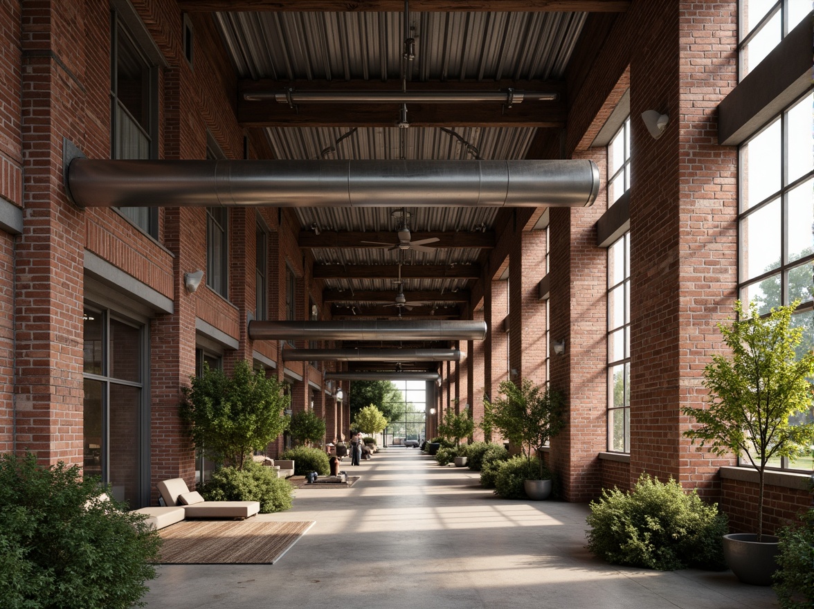 Prompt: Rustic industrial landscape, abandoned factories, worn brick walls, distressed metal roofs, reclaimed wood accents, earthy tones, natural textures, regional materials, local craftsmanship, exposed ductwork, concrete floors, steel beams, functional minimalism, industrial chic aesthetic, warm soft lighting, shallow depth of field, 1/1 composition, realistic renderings, ambient occlusion.