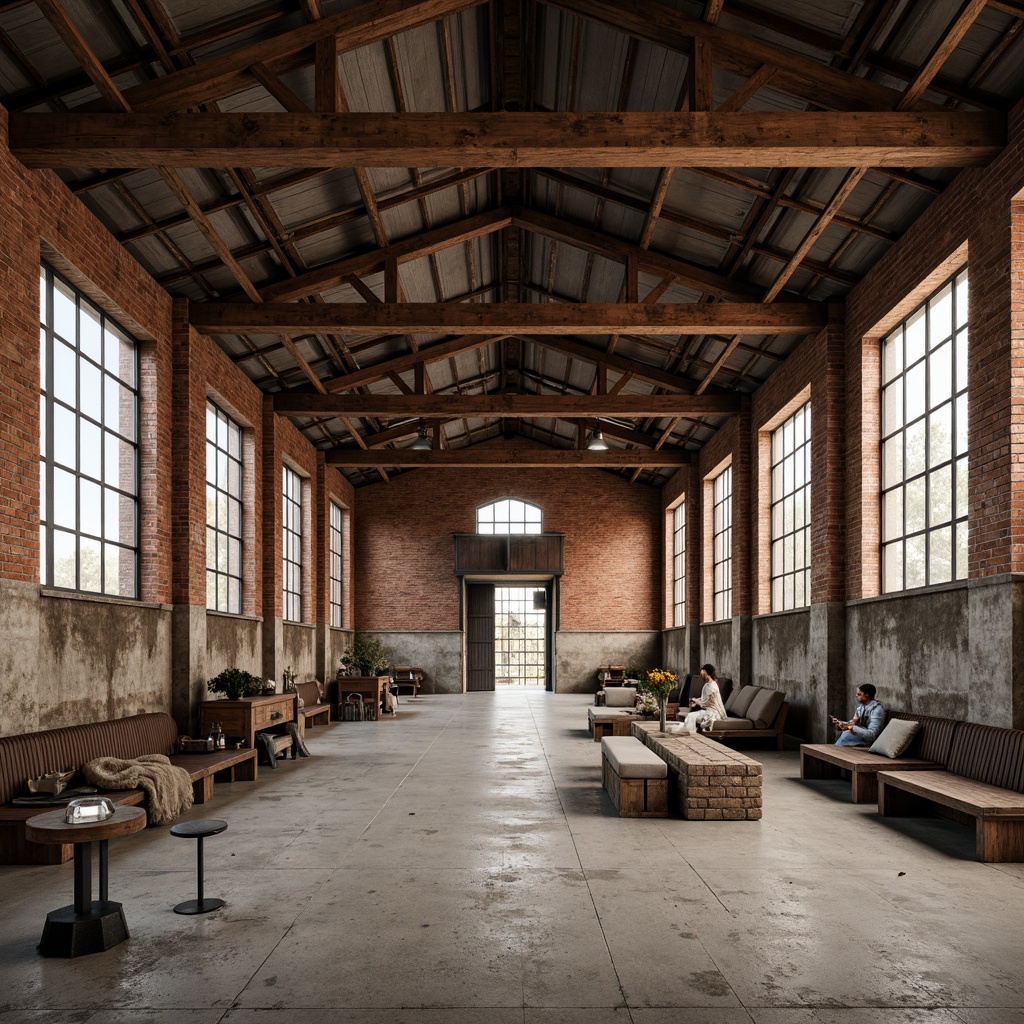 Prompt: Rustic industrial landscape, abandoned factories, worn brick walls, distressed metal roofs, reclaimed wood accents, earthy tones, natural textures, regional materials, local craftsmanship, exposed ductwork, concrete floors, steel beams, functional minimalism, industrial chic aesthetic, warm soft lighting, shallow depth of field, 1/1 composition, realistic renderings, ambient occlusion.