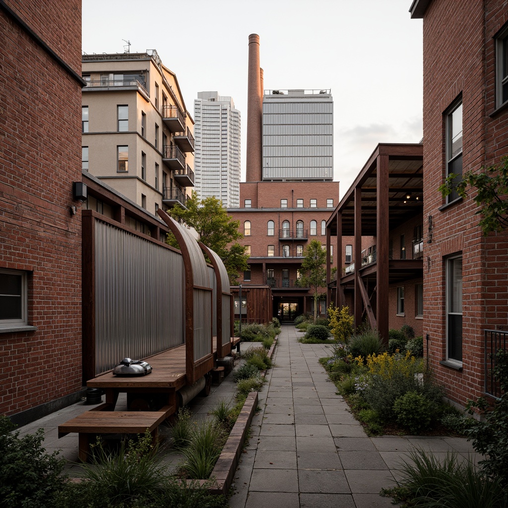 Prompt: Industrial heritage site, exposed brick buildings, rusty metal structures, reclaimed wood accents, vintage factory equipment, urban renewal, mixed-use development, adaptive reuse, modern amenities, sleek glass facades, corten steel cladding, brutalist architecture, post-industrial landscape, overgrown vegetation, abandoned machinery, nostalgic atmosphere, warm golden lighting, shallow depth of field, 2/3 composition, realistic textures, ambient occlusion.