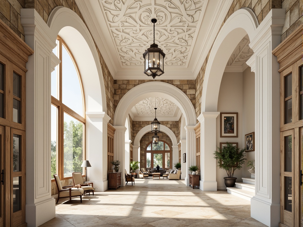 Prompt: Ornate plaster ceilings, decorative moldings, smooth white finishes, textured walls, rustic stone effects, Venetian plaster techniques, luxurious interior designs, grand entrance halls, sweeping staircases, elegant chandeliers, soft warm lighting, shallow depth of field, 3/4 composition, realistic textures, ambient occlusion.