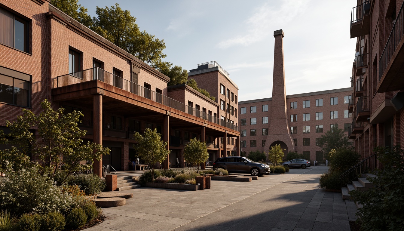 Prompt: Industrial heritage site, exposed brick buildings, rusty metal structures, reclaimed wood accents, vintage factory equipment, urban renewal, mixed-use development, adaptive reuse, modern amenities, sleek glass facades, corten steel cladding, brutalist architecture, post-industrial landscape, overgrown vegetation, abandoned machinery, nostalgic atmosphere, warm golden lighting, shallow depth of field, 2/3 composition, realistic textures, ambient occlusion.