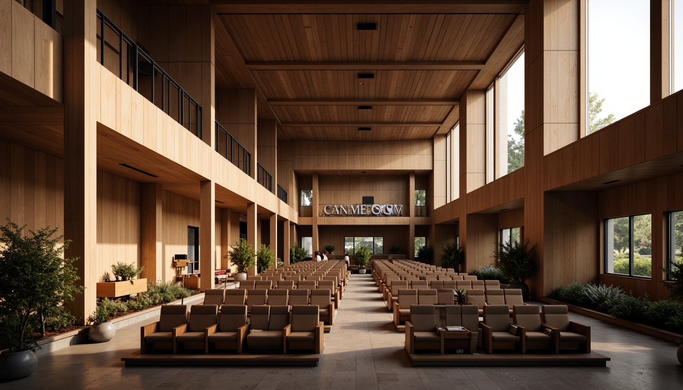 Prompt: Grand auditorium, high ceilings, expansive windows, natural light pouring in, warm wooden tones, comfortable seating, state-of-the-art sound systems, minimal ornamentation, sleek modern architecture, subtle color palette, soft diffused lighting, 1/1 composition, realistic textures, ambient occlusion.