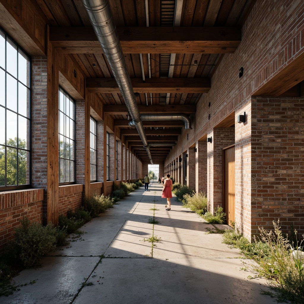 Prompt: Rustic industrial landscape, abandoned factories, worn brick walls, distressed metal roofs, reclaimed wood accents, earthy tones, natural textures, regional materials, local craftsmanship, exposed ductwork, concrete floors, steel beams, functional minimalism, industrial chic aesthetic, warm soft lighting, shallow depth of field, 1/1 composition, realistic renderings, ambient occlusion.